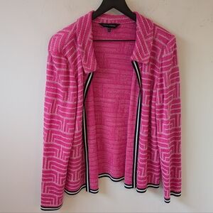 Ming Wang Women's Pink Black White Open Front Cardigan Sweater Office XL